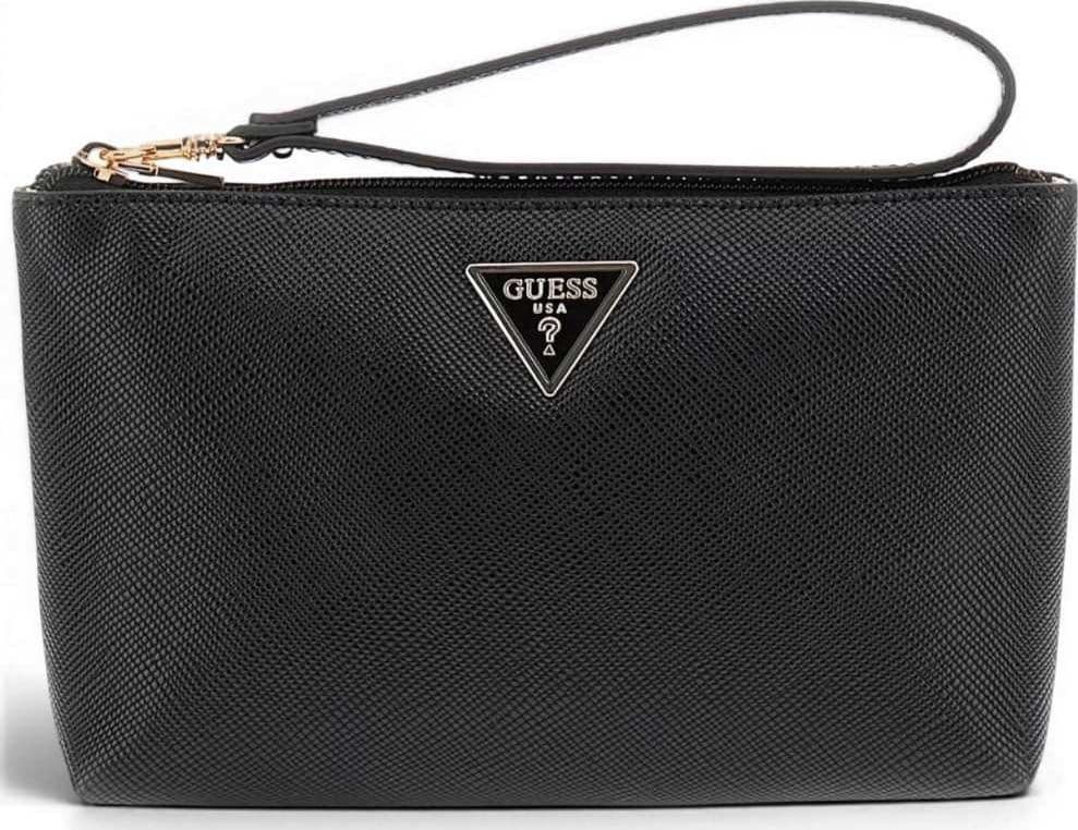 GUESS Guess Pochette Laurel II SLG Wristlet Pouch Donna Nero Effetto Saffiano con Laccetto - 2