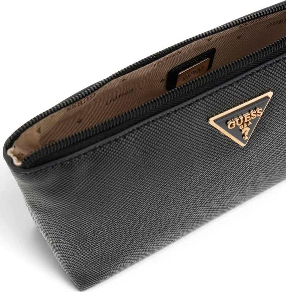 GUESS Guess Pochette Laurel II SLG Wristlet Pouch Donna Nero Effetto Saffiano con Laccetto - 6