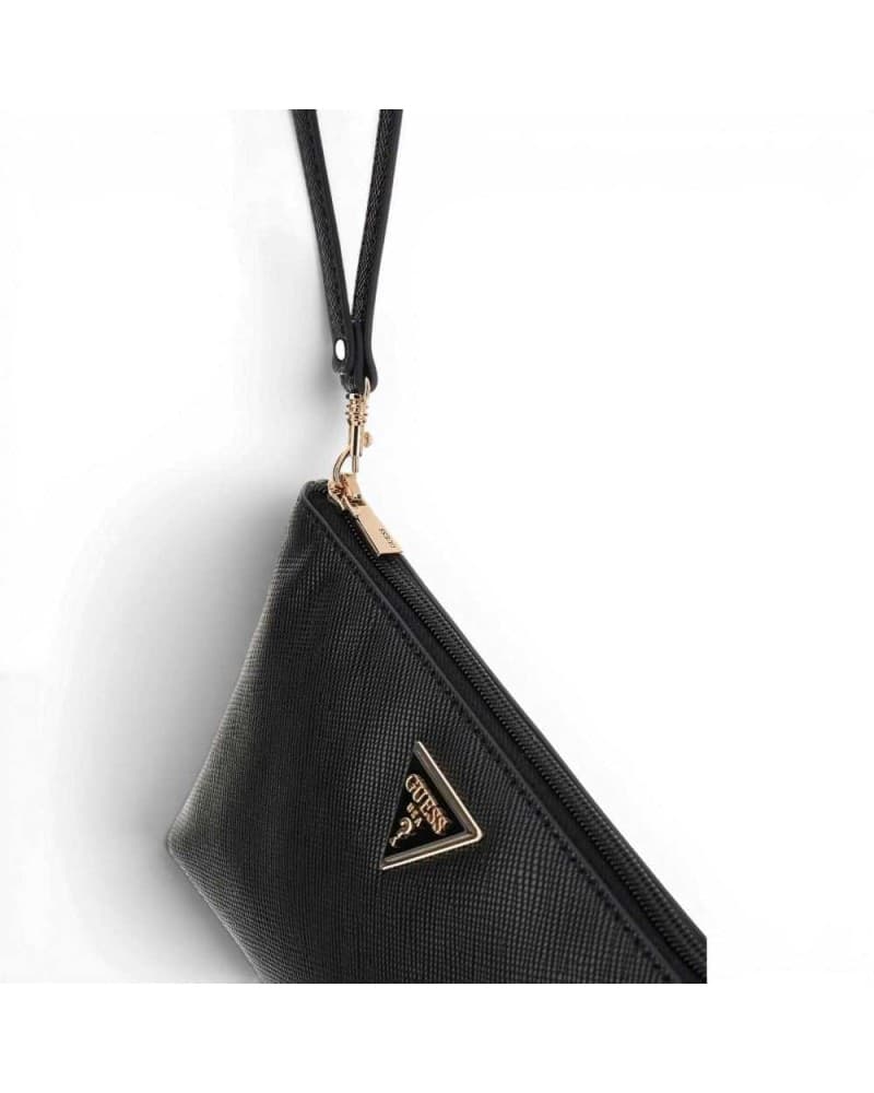 GUESS Guess Pochette Laurel II SLG Wristlet Pouch Donna Nero Effetto Saffiano con Laccetto - 7