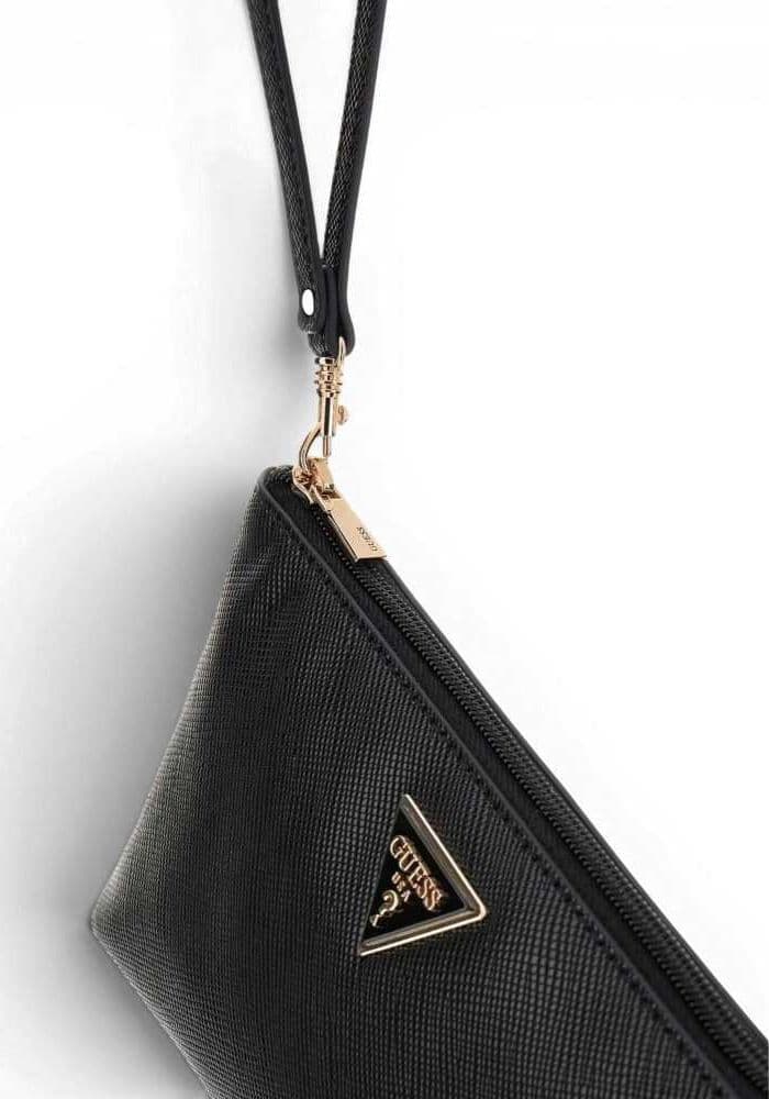 GUESS Guess Pochette Laurel II SLG Wristlet Pouch Donna Nero Effetto Saffiano con Laccetto - 8