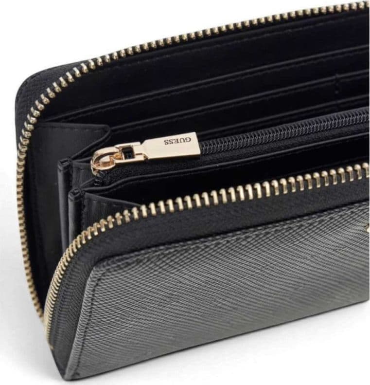 GUESS Guess Portafoglio Laurel II SLG Large Zip Around Donna Nero Effetto Saffiano con Cerniera - 5