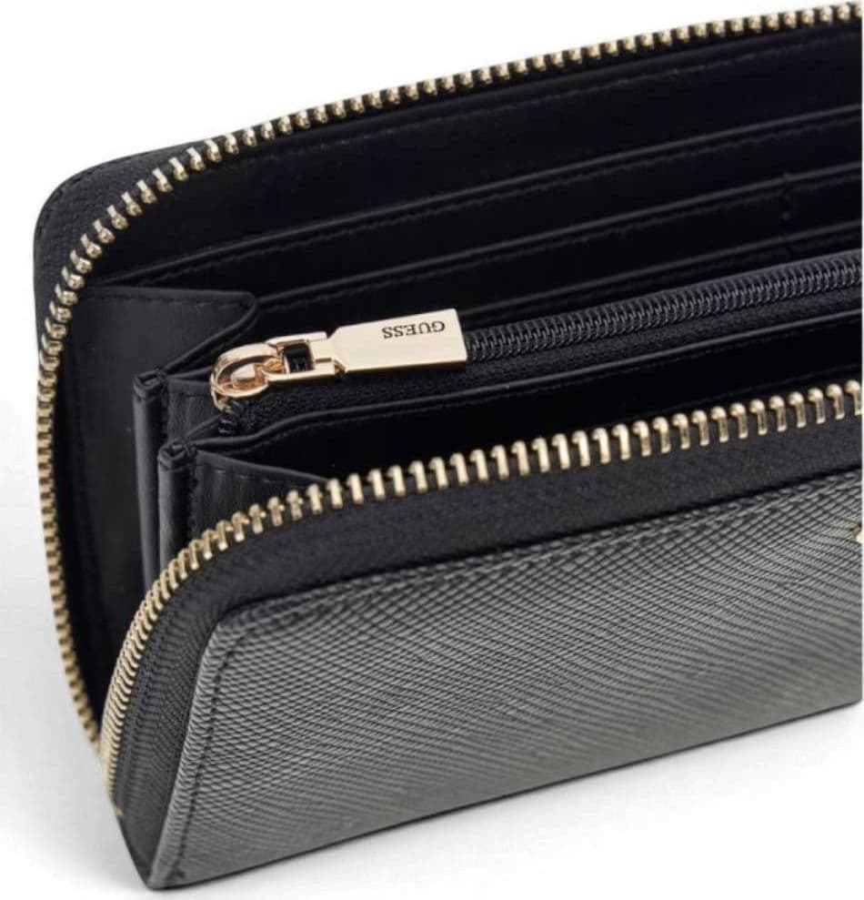 GUESS Guess Portafoglio Laurel II SLG Large Zip Around Donna Nero Effetto Saffiano con Cerniera - 6