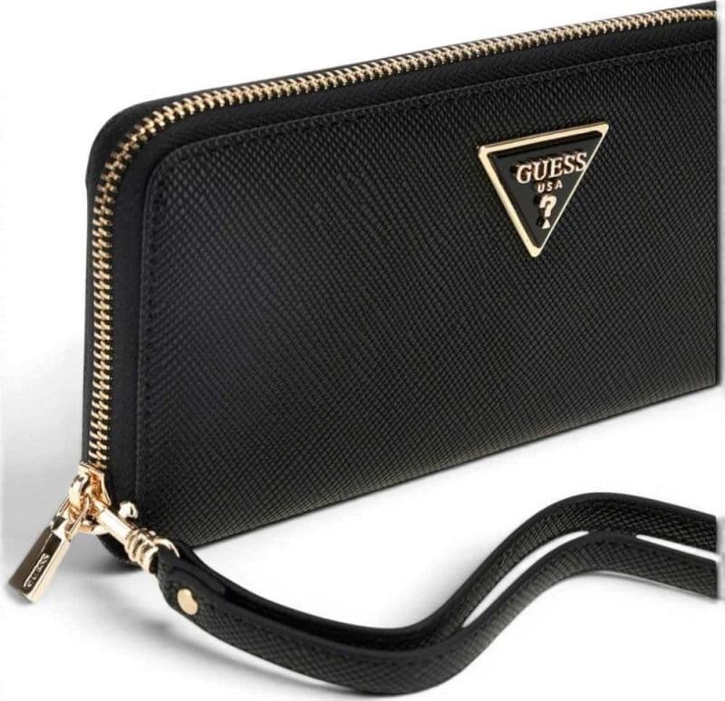 GUESS Guess Portafoglio Laurel II SLG Large Zip Around Donna Nero Effetto Saffiano con Cerniera - 7