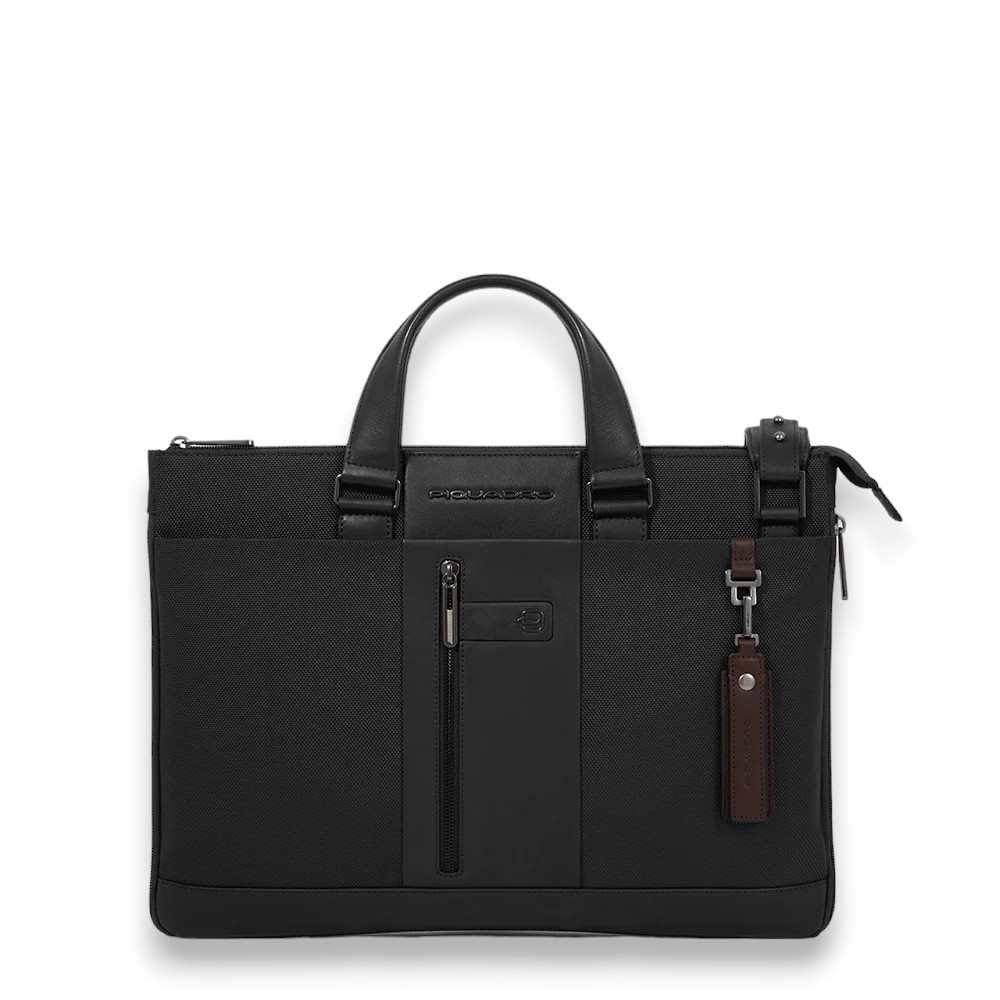 PIQUADRO Cartella due manici  Brief pelle e tessuto Nero - CA4021BR2-N - 2