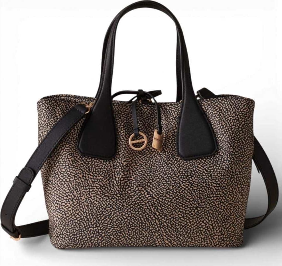 Borbonese Borsa Bauletto M. con tracolla BORBONESE OP Naturale/Nero - 91010215-AH1-X11 - 2