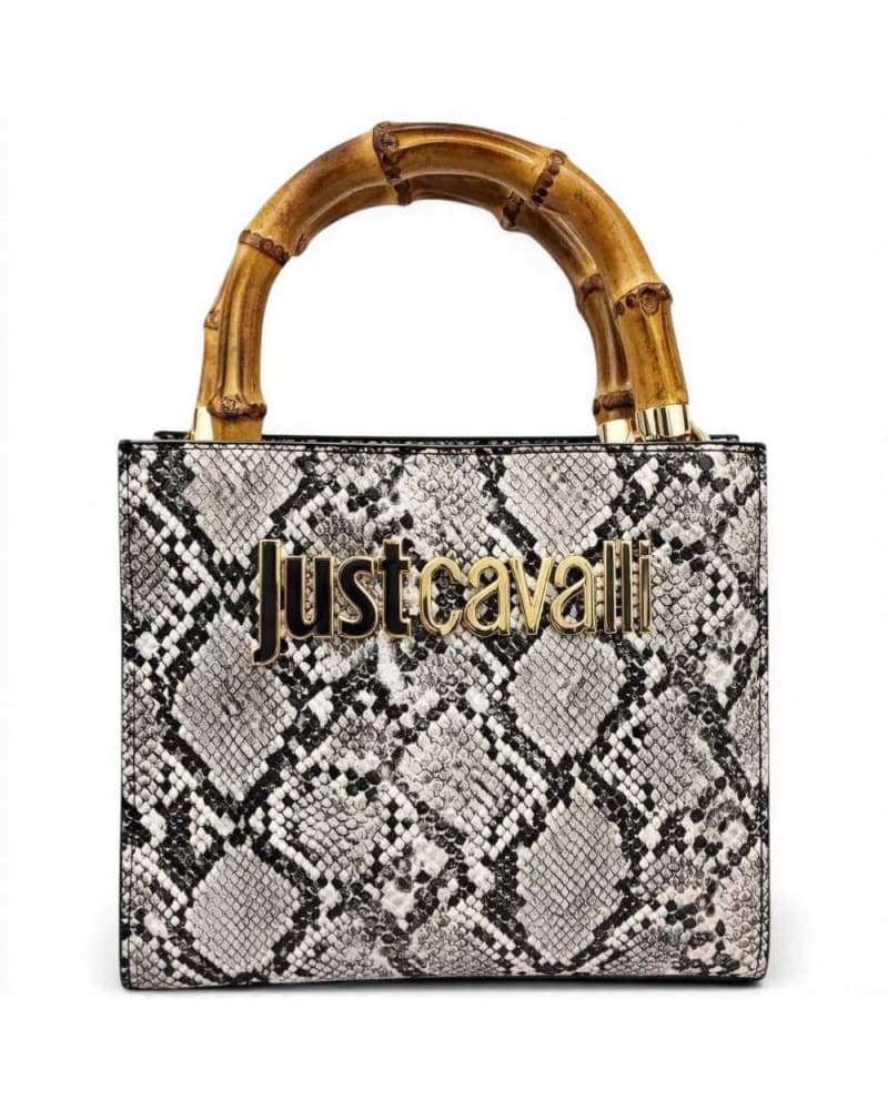 JUST CAVALLI Just cavalli Borsa a mano Bamboo Donna Bianco/Nero in Similpelle Pitonata - 9