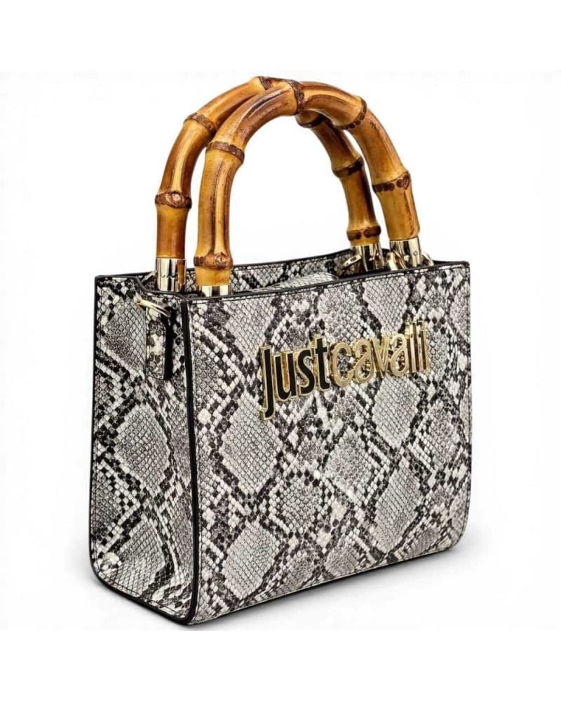 JUST CAVALLI Just cavalli Borsa a mano Bamboo Donna Bianco/Nero in Similpelle Pitonata - 3