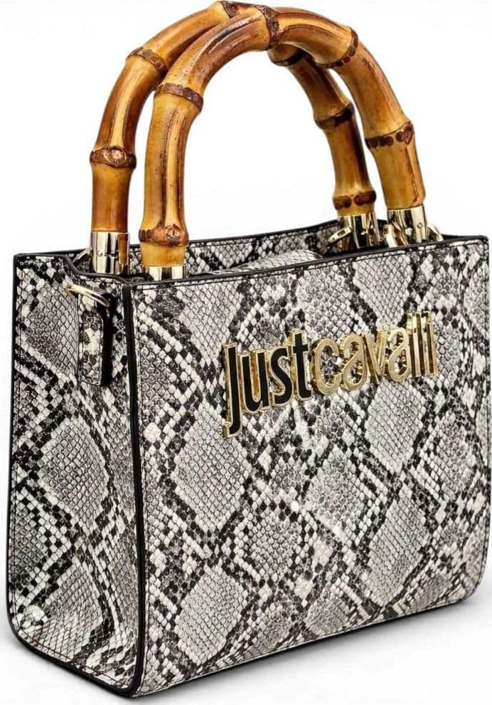 JUST CAVALLI Just cavalli Borsa a mano Bamboo Donna Bianco/Nero in Similpelle Pitonata - 4
