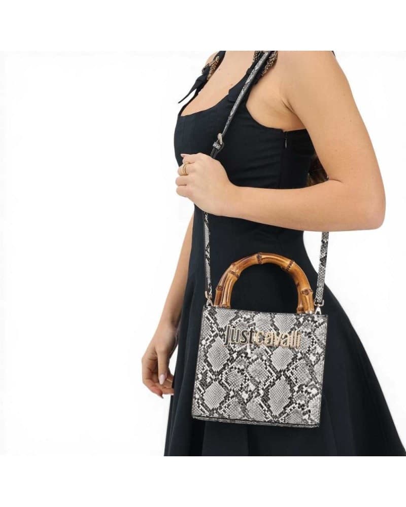 JUST CAVALLI Just cavalli Borsa a mano Bamboo Donna Bianco/Nero in Similpelle Pitonata - 7