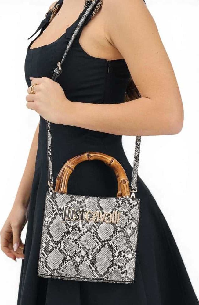 JUST CAVALLI Just cavalli Borsa a mano Bamboo Donna Bianco/Nero in Similpelle Pitonata - 8
