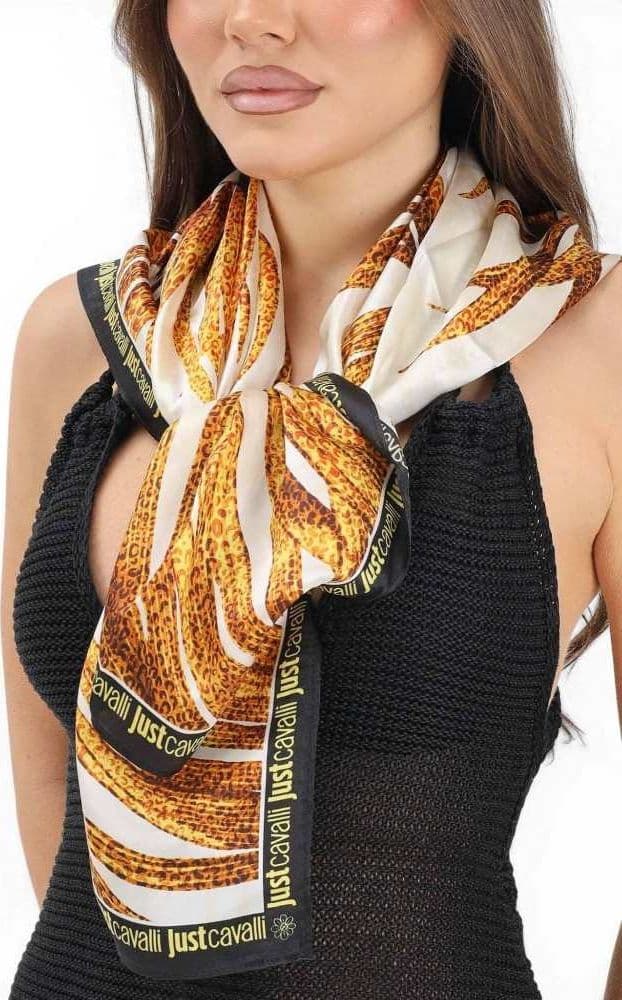 JUST CAVALLI Just cavalli Foulard JC Print Seasonal Donna Oro in Seta - 8
