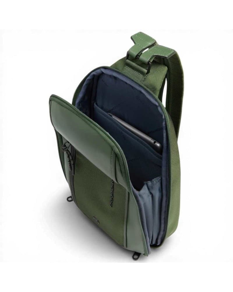 PIQUADRO Piquadro Monospalla S143 Unisex Verde in Pelle e Tessuto con Porta iPad mini - 5