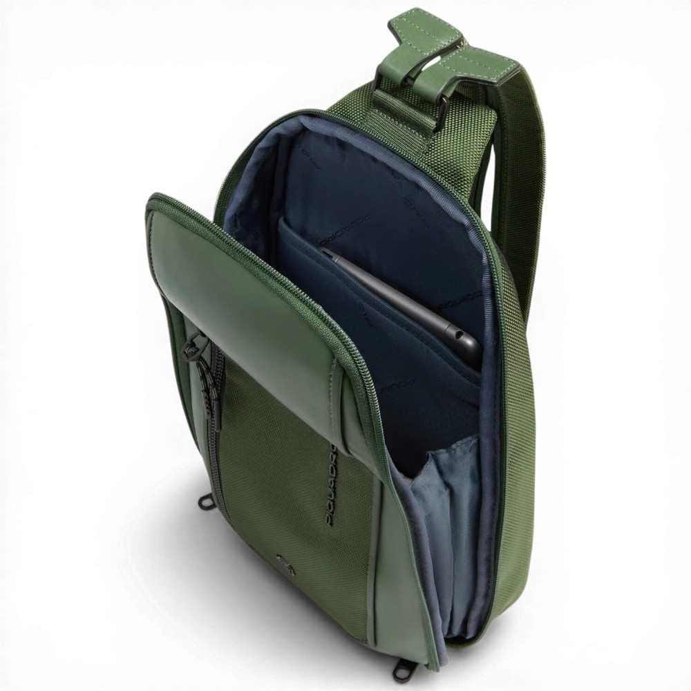 PIQUADRO Piquadro Monospalla S143 Unisex Verde in Pelle e Tessuto con Porta iPad mini - 6