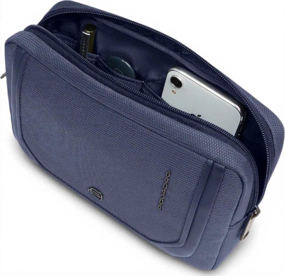 PIQUADRO Piquadro Pochette S143 Donna Blu in Pelle e Tessuto con Tracolla Removibile - 8