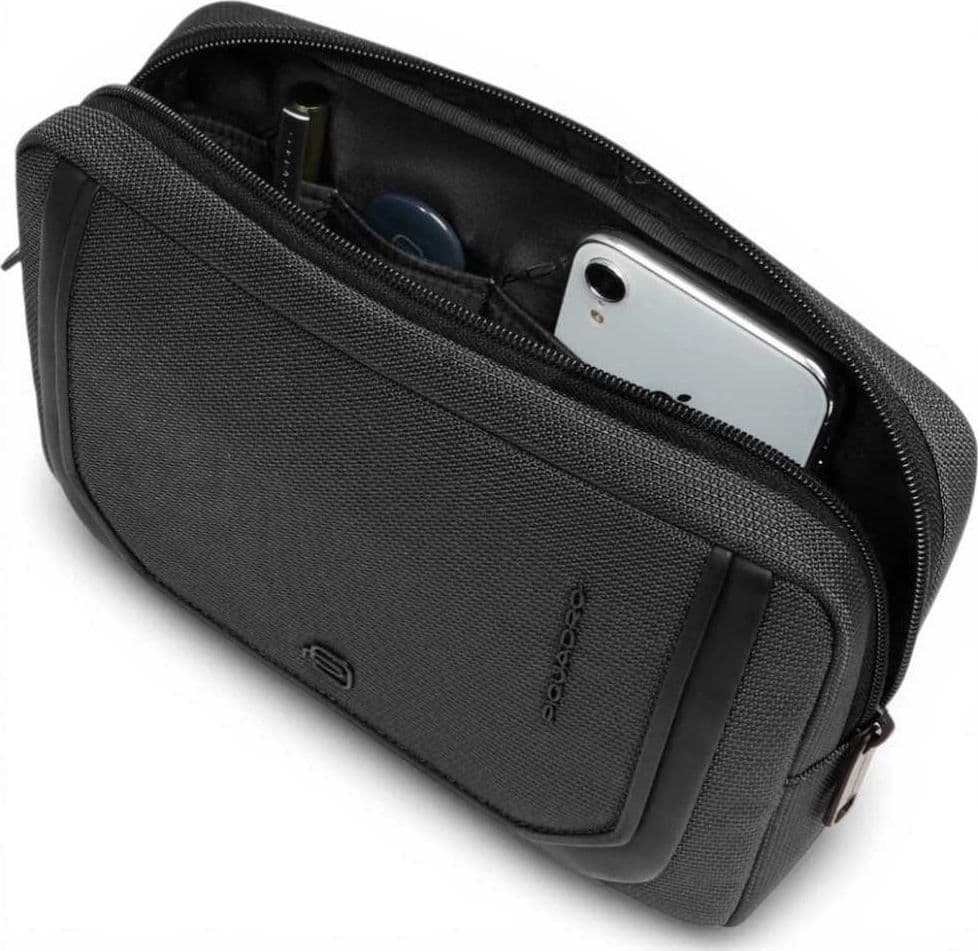 PIQUADRO Piquadro Pochette S143 Donna Nero in Pelle e Tessuto con Tracolla Removibile - 8