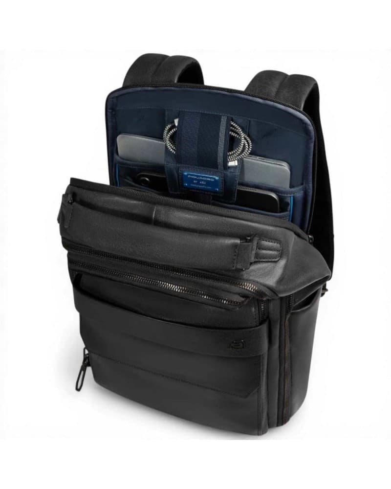 PIQUADRO Piquadro Zaino S141 Uomo Nero in Pelle con Porta PC 14'' e iPad - 3