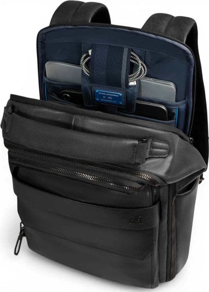 PIQUADRO Piquadro Zaino S141 Uomo Nero in Pelle con Porta PC 14'' e iPad - 4