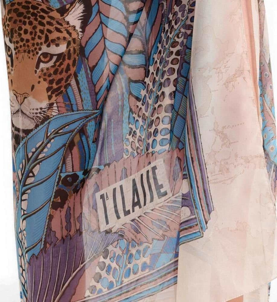 ALVIERO MARTINI 1 CLASSE Alviero Martini 1^ Classe Pareo Donna Blu Cobalto 130x130 in Cotone con Stampa Leopardi - 2