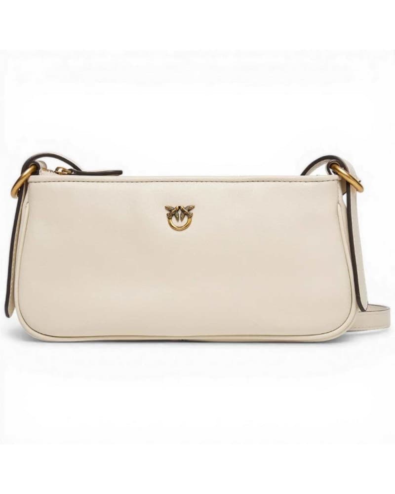 Pinko  Borsa Half Moon Baguette Mini Donna Ecru in Pelle di Vitello Morbida - 9