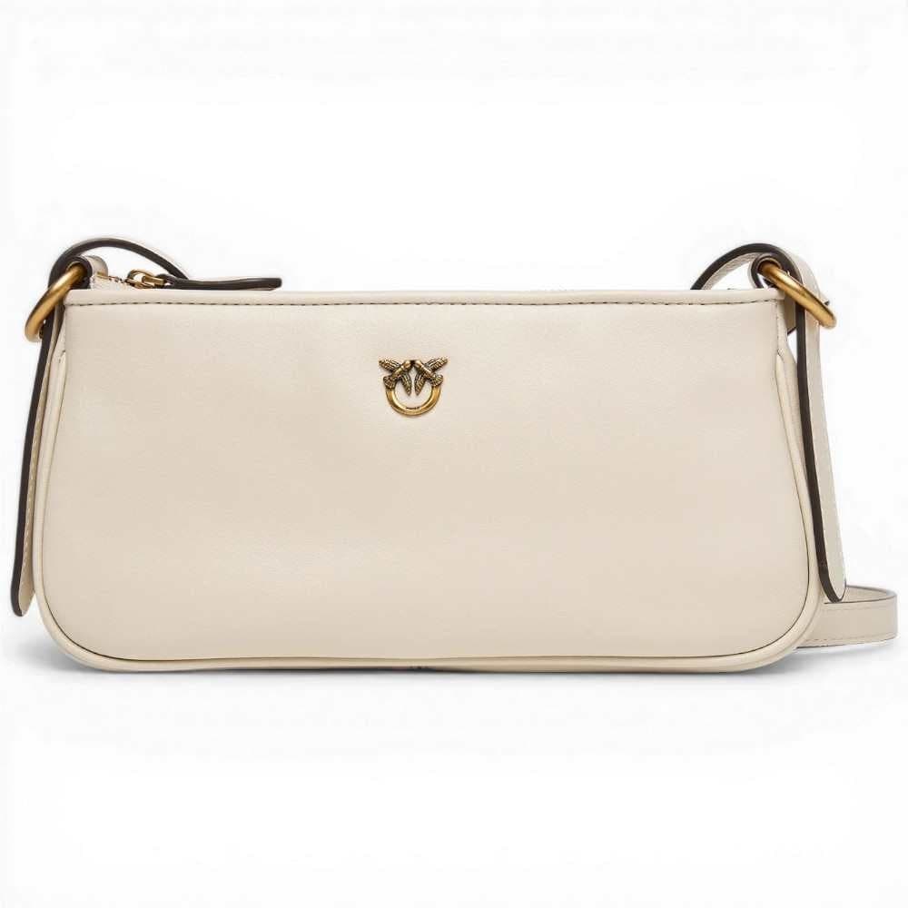 Pinko  Borsa Half Moon Baguette Mini Donna Ecru in Pelle di Vitello Morbida - 2