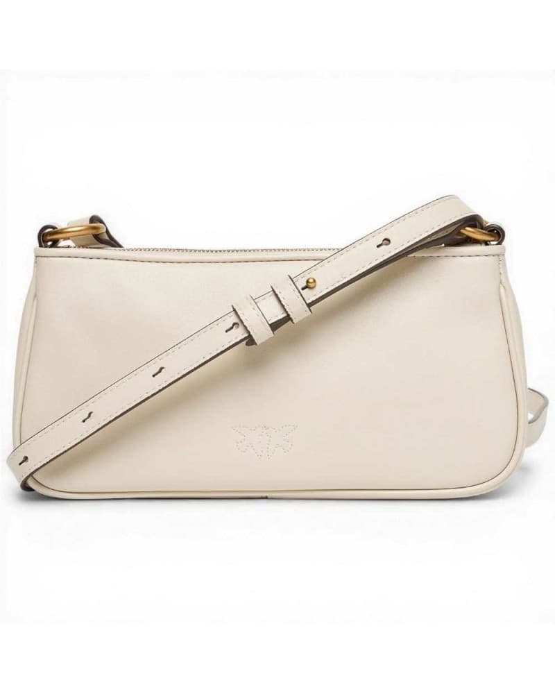 Pinko  Borsa Half Moon Baguette Mini Donna Ecru in Pelle di Vitello Morbida - 3