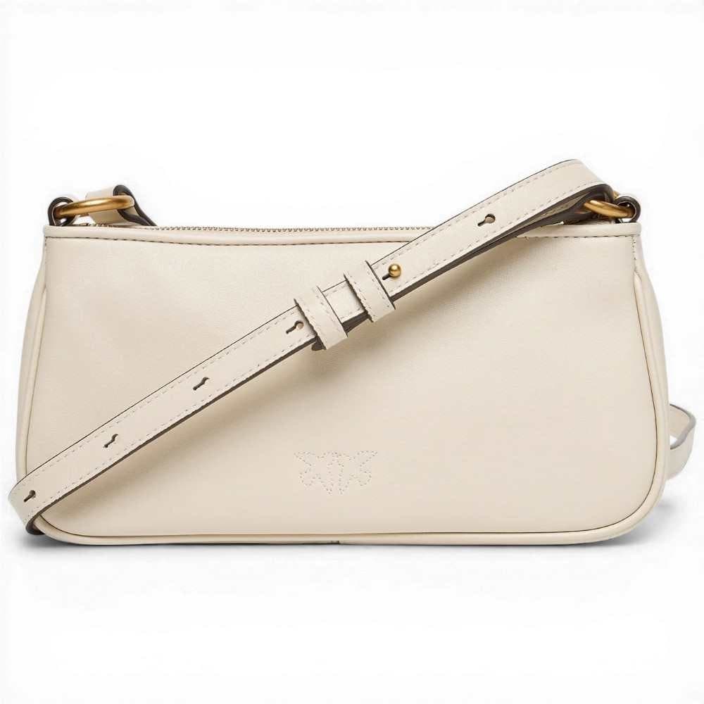 Pinko  Borsa Half Moon Baguette Mini Donna Ecru in Pelle di Vitello Morbida - 4