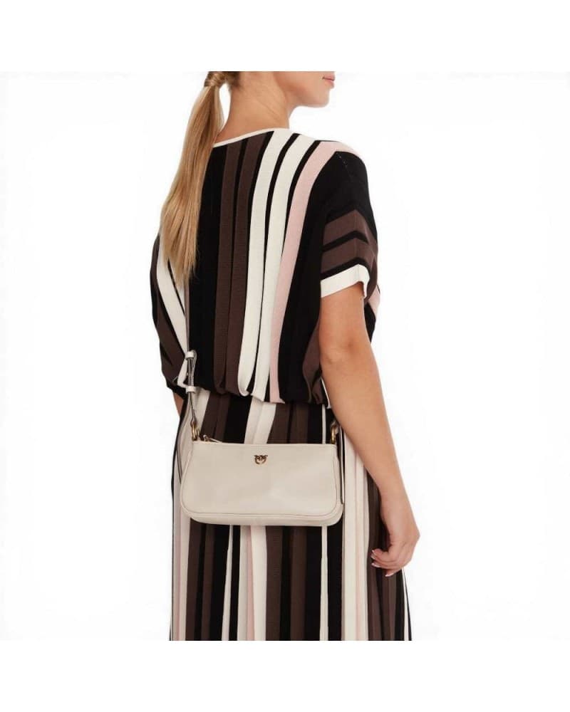 Pinko  Borsa Half Moon Baguette Mini Donna Ecru in Pelle di Vitello Morbida - 7