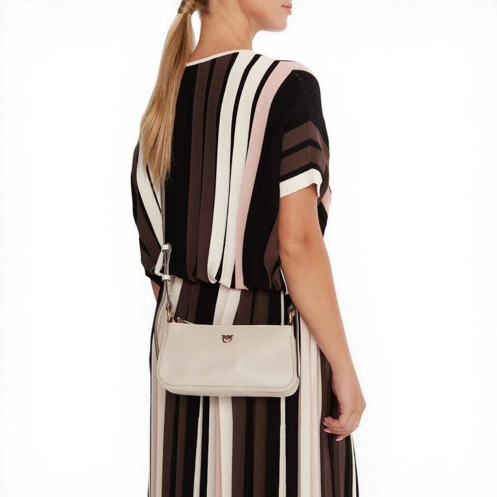 Pinko  Borsa Half Moon Baguette Mini Donna Ecru in Pelle di Vitello Morbida - 8