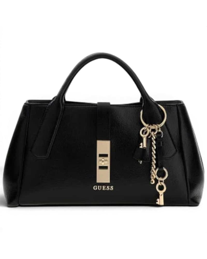 GUESS Guess Borsa Brooke High Society Satchel Donna Nero in Materiale Sintetico con Charm e Logo - 9