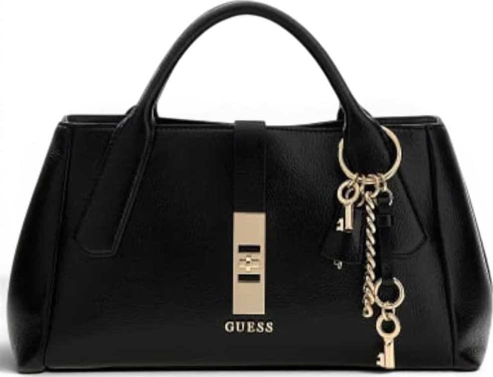 GUESS Guess Borsa Brooke High Society Satchel Donna Nero in Materiale Sintetico con Charm e Logo - 2