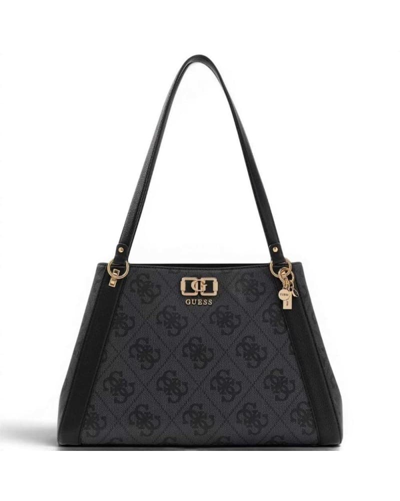 GUESS Guess Borsa Karnilla Logo Girlfriend Carryall Donna Coal in Materiale Sintetico con Logo 4G e Charm - 9