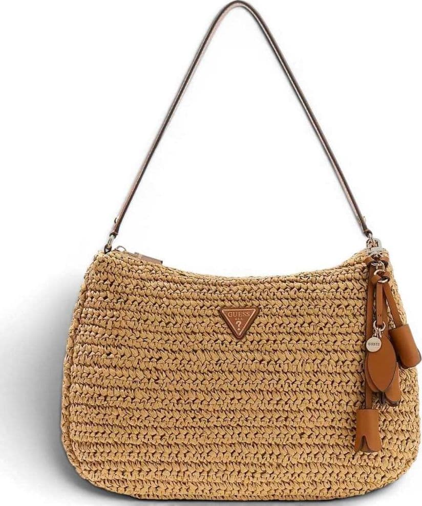 GUESS Guess Borsa Ofelia Hobo Shoulder Bag Donna Naturale e Cognac in Tessuto con Intreccio e Logo - 2