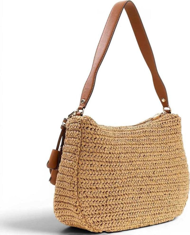GUESS Guess Borsa Ofelia Hobo Shoulder Bag Donna Naturale e Cognac in Tessuto con Intreccio e Logo - 4