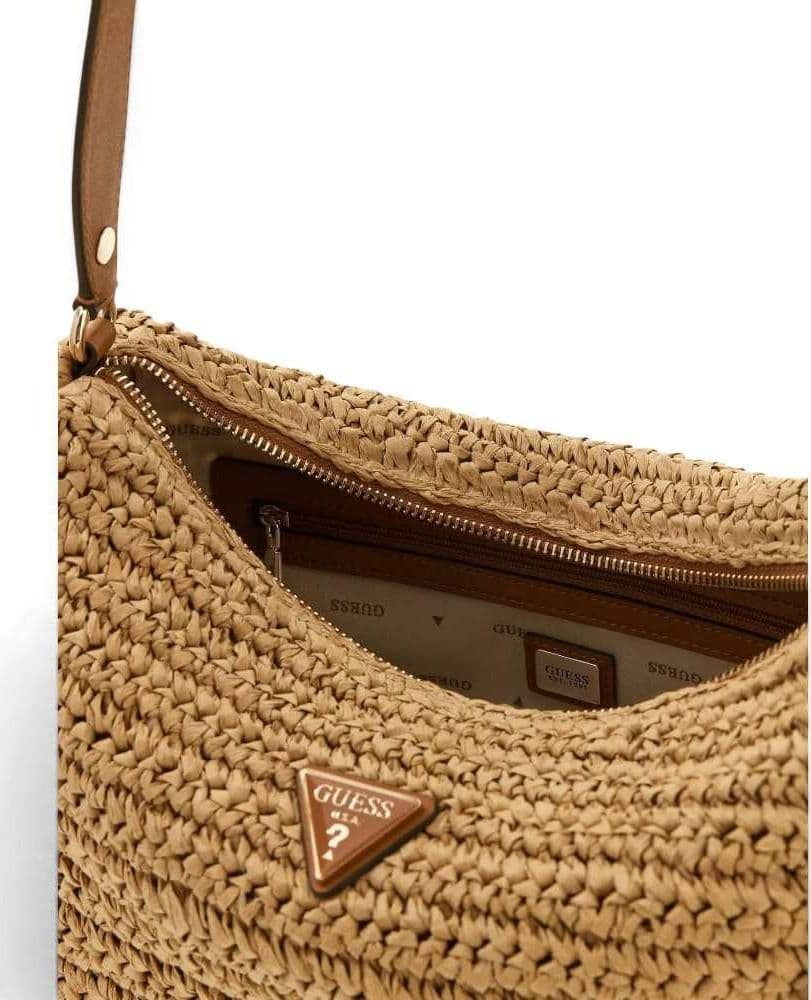 GUESS Guess Borsa Ofelia Hobo Shoulder Bag Donna Naturale e Cognac in Tessuto con Intreccio e Logo - 6