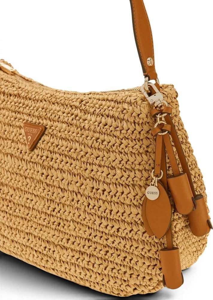 GUESS Guess Borsa Ofelia Hobo Shoulder Bag Donna Naturale e Cognac in Tessuto con Intreccio e Logo - 8