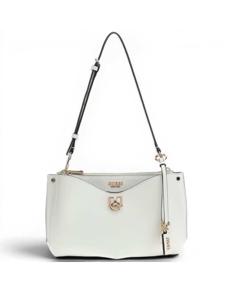 GUESS Guess Borsa a Spalla Bianca Shoulder Bag Donna Bianco in Materiale Sintetico con Logo Triangolo - 5