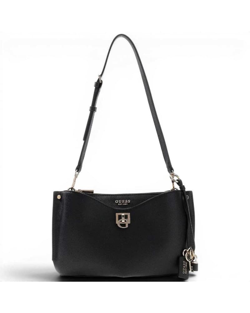 GUESS Guess Borsa a Spalla Bianca Shoulder Bag Donna Nero in Materiale Sintetico con Logo Triangolo - 7
