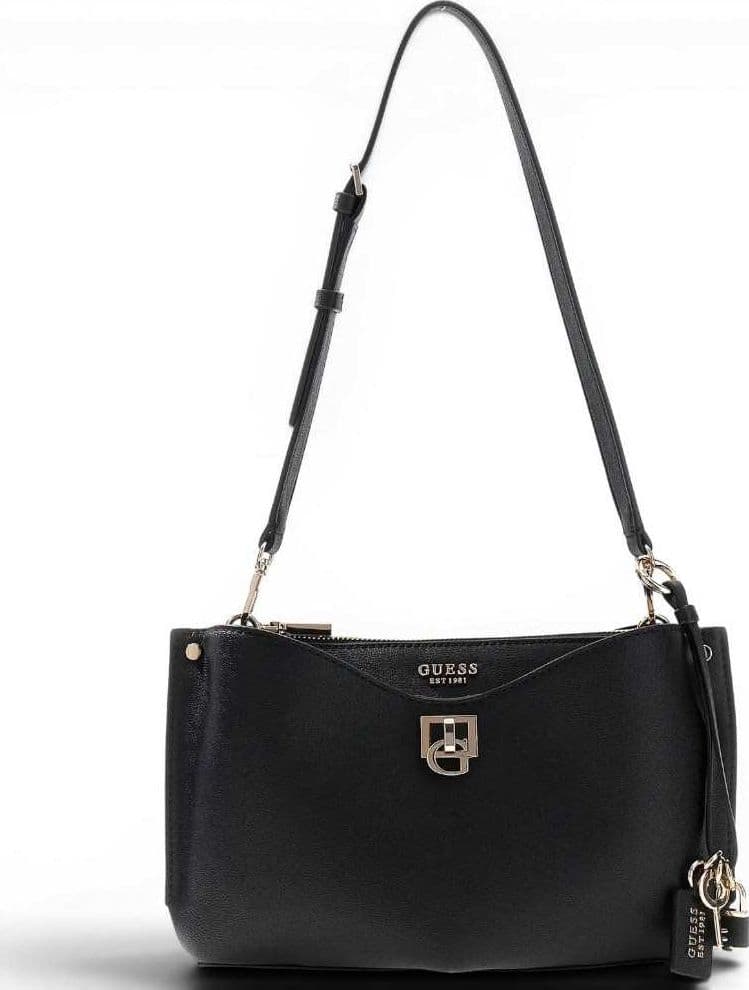 GUESS Guess Borsa a Spalla Bianca Shoulder Bag Donna Nero in Materiale Sintetico con Logo Triangolo - 2
