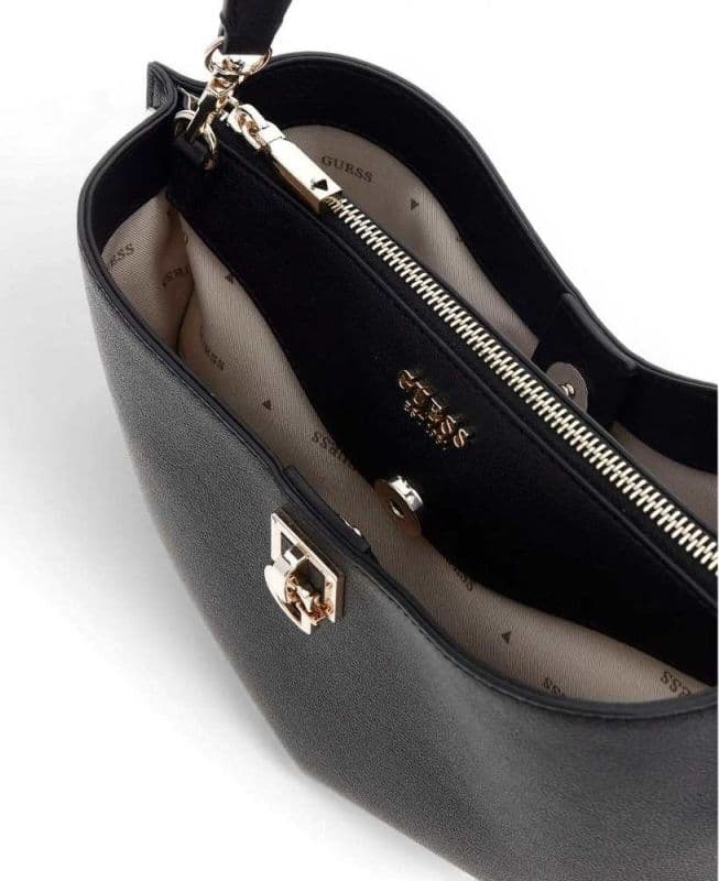 GUESS Guess Borsa a Spalla Bianca Shoulder Bag Donna Nero in Materiale Sintetico con Logo Triangolo - 5