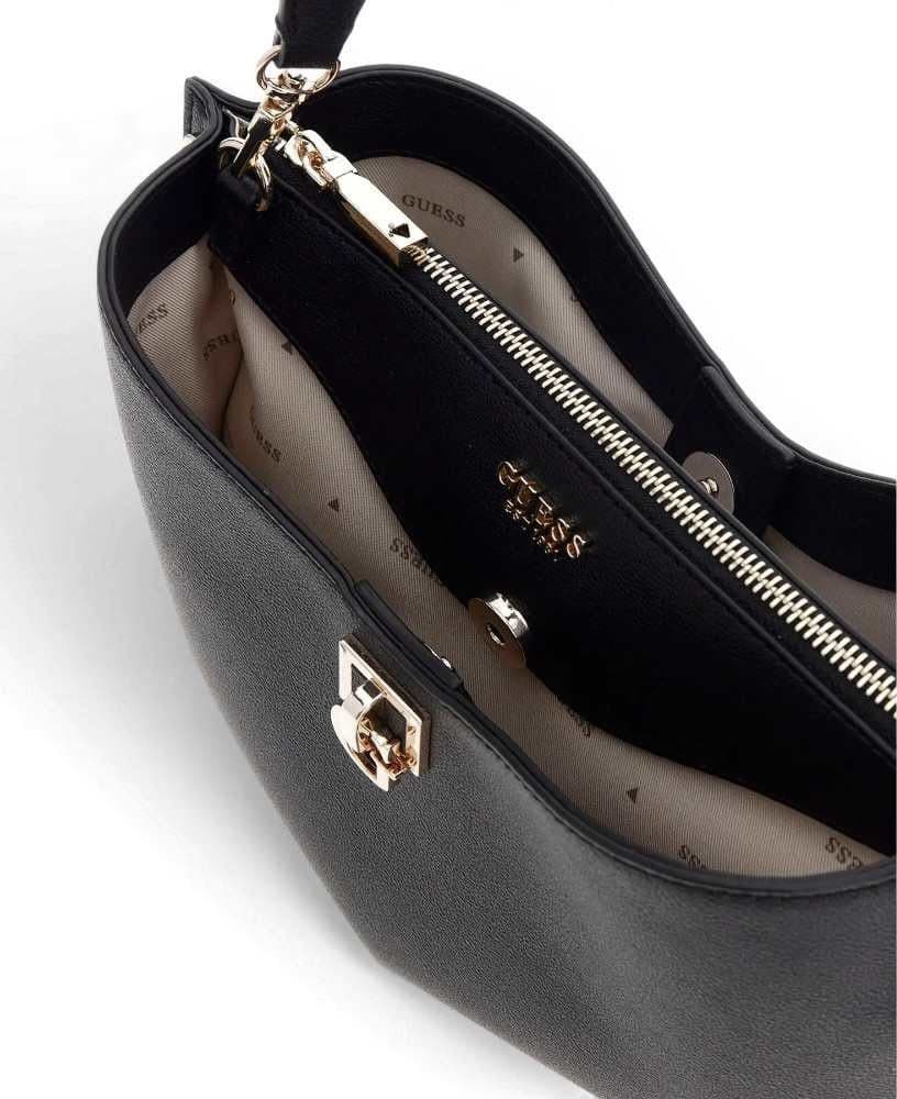 GUESS Guess Borsa a Spalla Bianca Shoulder Bag Donna Nero in Materiale Sintetico con Logo Triangolo - 6
