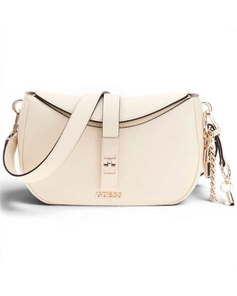 GUESS Guess Borsa a Spalla Brooke Shoulder Bag Donna Off White in Materiale Sintetico con Charm e Logo - 7