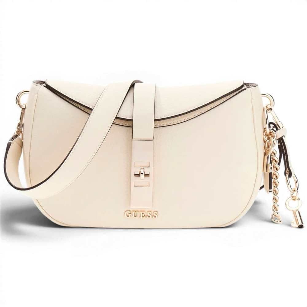 GUESS Guess Borsa a Spalla Brooke Shoulder Bag Donna Off White in Materiale Sintetico con Charm e Logo - 2