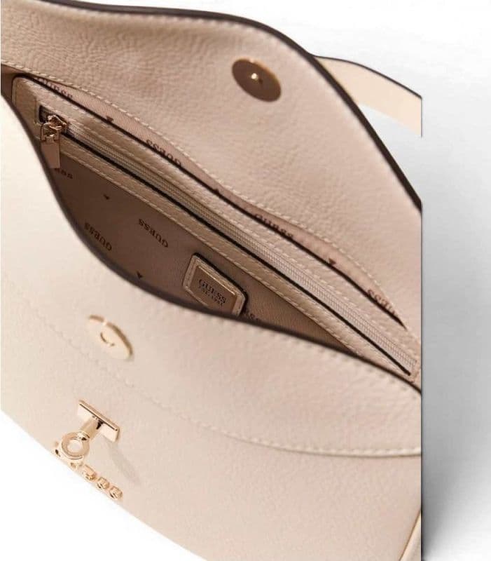 GUESS Guess Borsa a Spalla Brooke Shoulder Bag Donna Off White in Materiale Sintetico con Charm e Logo - 5