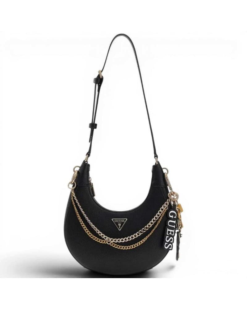GUESS Guess Borsa a Spalla Davina Shoulder Bag Donna Nero in Materiale Sintetico con Tracolla a Catena - 9