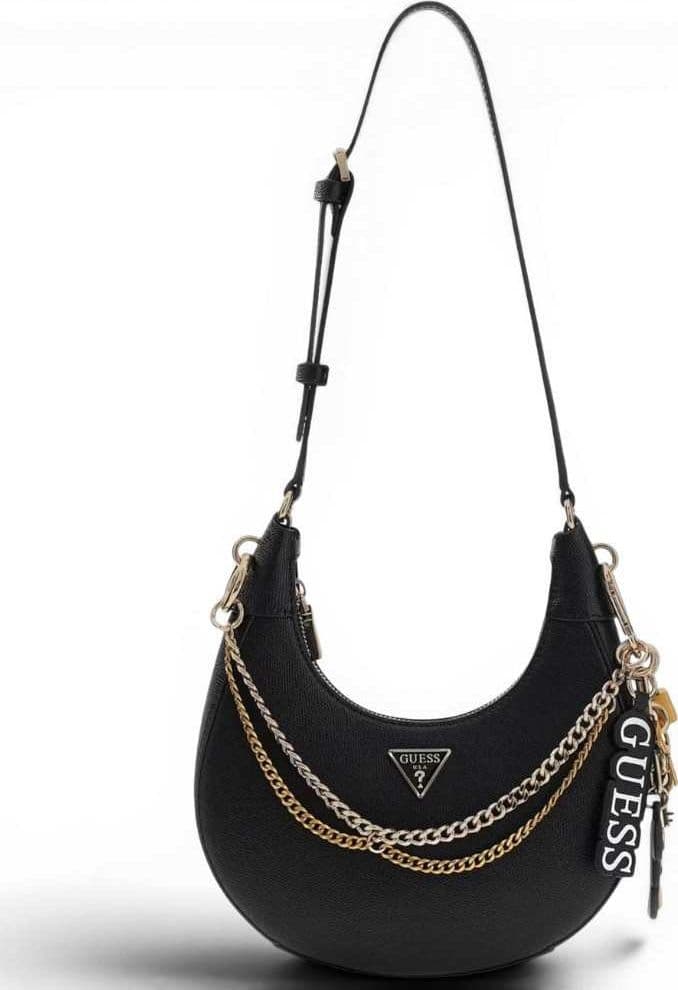 GUESS Guess Borsa a Spalla Davina Shoulder Bag Donna Nero in Materiale Sintetico con Tracolla a Catena - 2