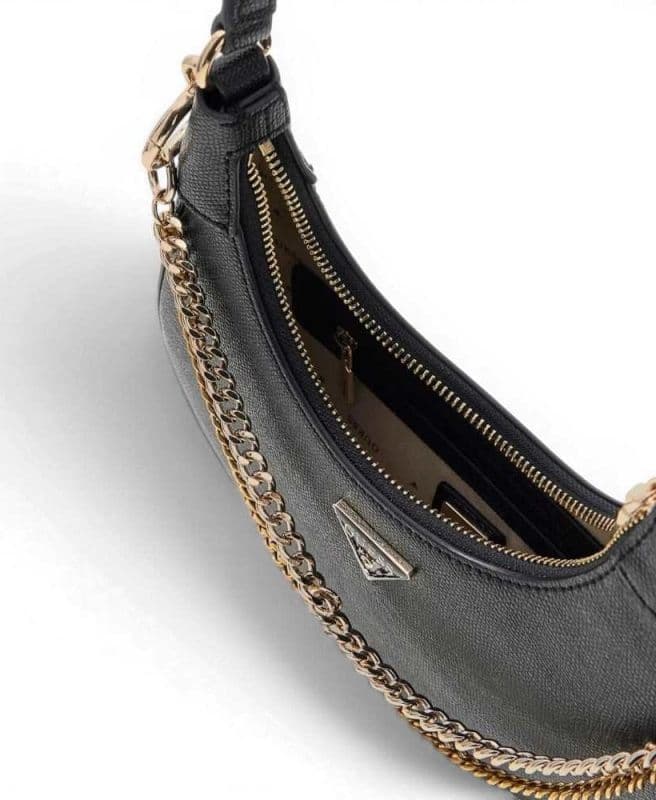 GUESS Guess Borsa a Spalla Davina Shoulder Bag Donna Nero in Materiale Sintetico con Tracolla a Catena - 5
