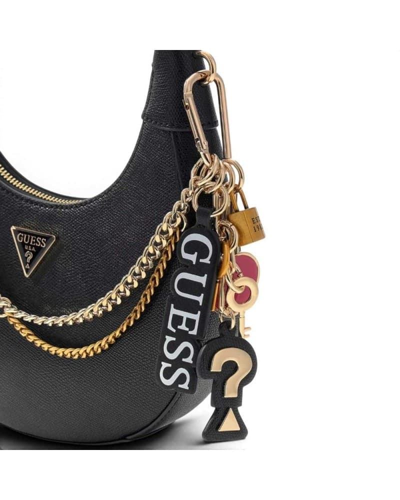 GUESS Guess Borsa a Spalla Davina Shoulder Bag Donna Nero in Materiale Sintetico con Tracolla a Catena - 7