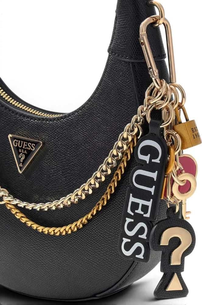 GUESS Guess Borsa a Spalla Davina Shoulder Bag Donna Nero in Materiale Sintetico con Tracolla a Catena - 8