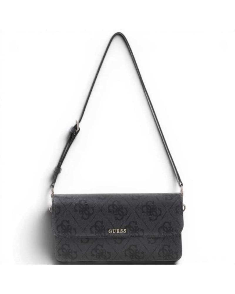GUESS Guess Borsa a Spalla Sadie Flap Donna Coal Logo in Materiale Sintetico con Patta e Monogramma - 9