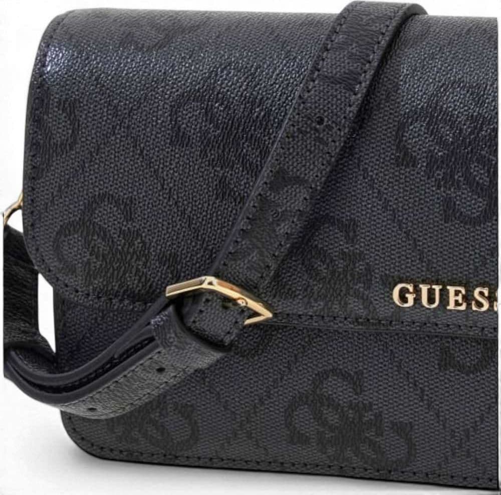 GUESS Guess Borsa a Spalla Sadie Flap Donna Coal Logo in Materiale Sintetico con Patta e Monogramma - 4
